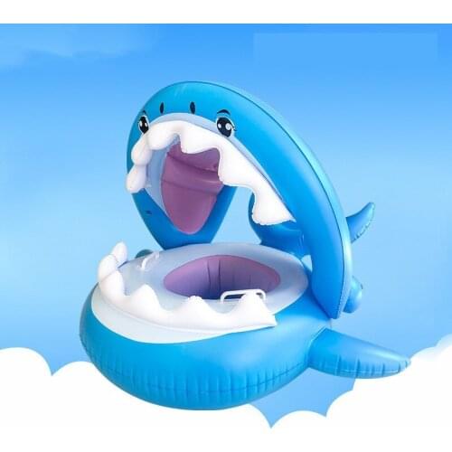 Blue Interesting Summer Hot Pool Swimming Animal Stereo Tooth Cartoon Sea Culture Children Floating Seat Sunshade Safe Kids Prop