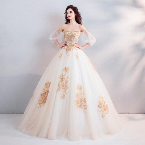 Vestido De Noiva 2019 Sweetheart Champagne Lace Up Quinceanera Dresses Tulle Applique Ball Gown Elegant Quinceanera Gowns