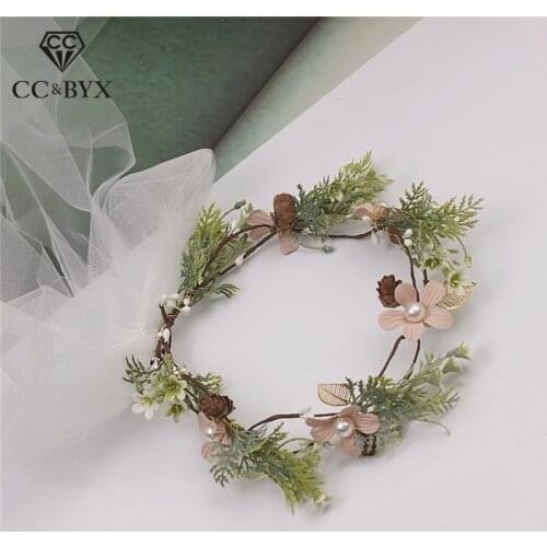 CC Wedding Jewelry Garland Crown Engagement Hair Accessories For Bride Girls Forest Style Leaf Flower Seaside Handmade Gift 1389