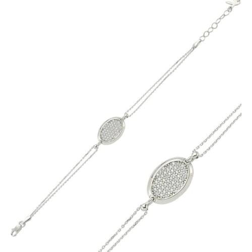 Tevuli 925 Sterling Silver Oval White Cubic Zirconia Women Bracelet
