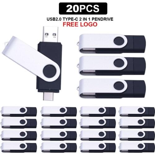 20pcs/lot Hotsale OTG USB flash drive Usb 2.0 Pen Drive Memory Stick Type-C Flash Disk 4GB 8GB 16GB 32GB 64GB Free Logo Pendrive