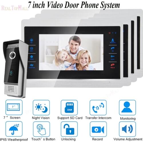 7 Inch Video Door Phone Monitor Intercom System Kit Doorbell Camera Night Vision 1200 TVL Recording SD Card Support 1 v 4