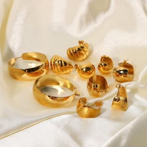 Stainless Steel Smooth Ball Croissants Hoop Earrings For Women Statement Chunky Circle Earrings Female Jewelry