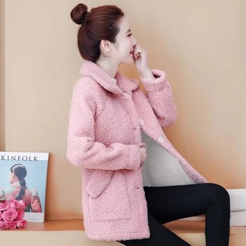Winter Women Jacket Korean New Loose Faux Lamb Coat Plush Lamb Wool Jacket Female Thicken short Grain fleece Outwear Q114
