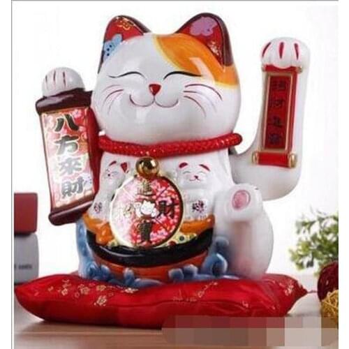 10 Inch Handicraft Waving Hand Lucky Cat Fortune Cat Gift Maneki Neko Welcoming Feng Shui Crafts Money Box Home Store Decoration