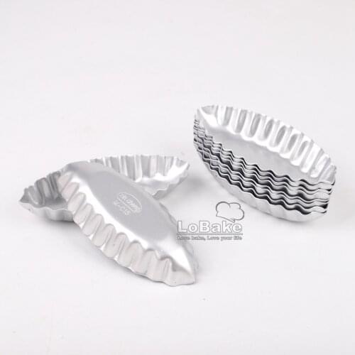10pcs/lot) 9.7cm long fluted edge little boat shape anodising aluminium alloy egg tart moulds cupcake liners cake baking pan