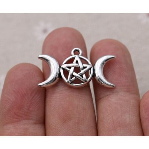 10pcs Antique Silver Plated Triple Moon Charms Pendants for Jewelry Making Bracelet DIY Handmade Accessories Craft 16x30mm