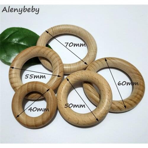 20pcs Nature Beech Wooden Ring Teether 40-70mm Wood circle Baby Infants Teething Round Ring Care Product DIY Wooden Teethers
