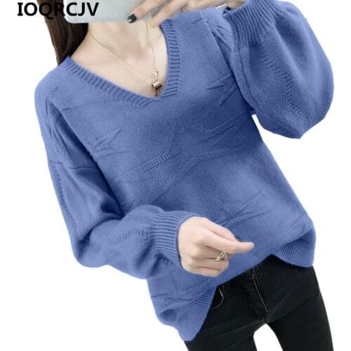 2019 Autumn Knitted Sweater V-neck Winter Women Sweater And Pullover Casual Female Tricot Jersey Jumper Pull Femme R1026