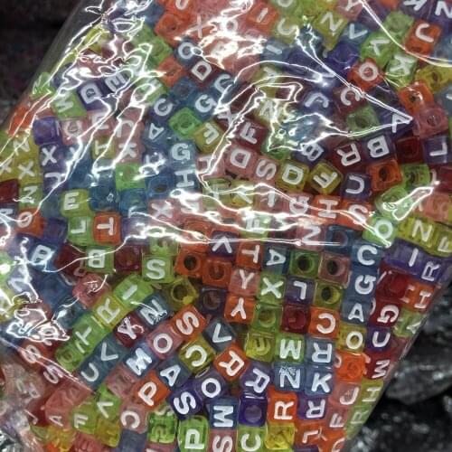7*7mm acrylic transparent aphabet cube beads with white letters for diy jewelry 500 grams per bag
