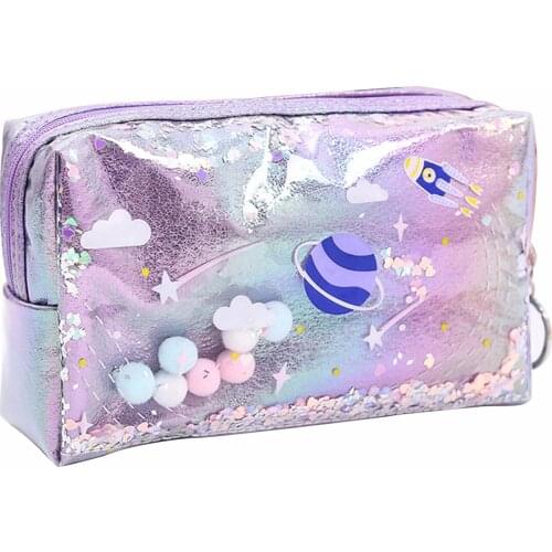 Star Glitter Waterproof School Office Storage Makeup Bag Gift Girls Large Capacity Portable Cute Travel Pencil Case Stationery