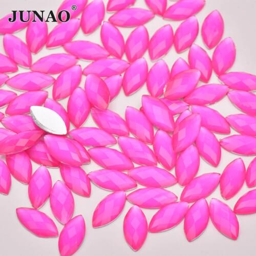JUNAO 7*15mm Rose Color Flatback Rhinestone Applique Diamond Strass Horse Eye Resin Gems DIY Nail Face Decoration Crystal Stone