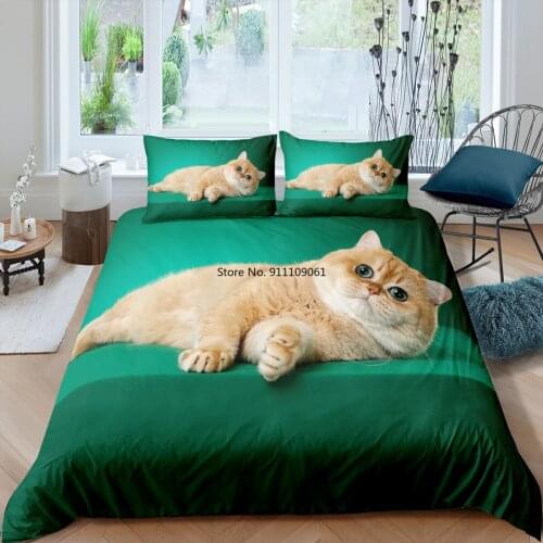 Lovely Cat Printed Duvet Cover Set Queen King Size Animal Bedding Set Cute Quilt Cover Bedclothes with Pillow Cases for Children