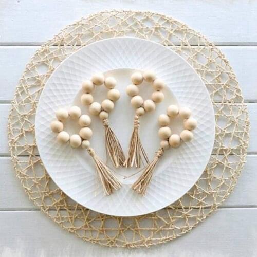 NHBR 8Pcs Handmade Natural Wooden Bead Napkin Rings Holder for Weddings Party Home Hotel Decor Table Dinner Decoration
