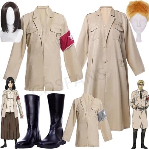 Attack on Titan Cosplay Costumes Uniform New Beige Long Trench Coat Aldians Rainer Brown Halloween Cosplay Costume Wig shoe belt