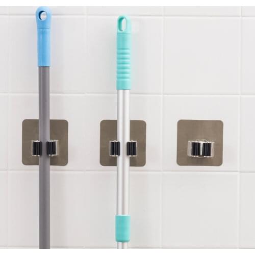 ORZ 3PCS Mop Broom Holder Self Kitchen Organizer Adhesive Wall Mount Storage Holder Rack Bathroom Cleaning Tools Organizer Rack