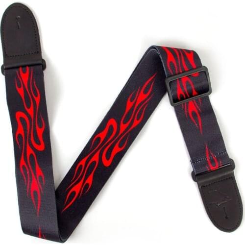 Guitar Strap Leather End Adjustable Belt for Bass Folk Acoustic Electric Guitar Parts Accessories Black Red Flame