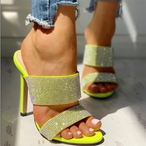 Sexy Slippers Mules Shoes Women Fluorescent Green Out Of The Street Necessary High Heels Summer Outdoor Party Dress Footwear