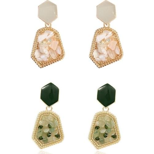 Irregular Druzy Stone Earrings Vintage with Gold Plating with Chip Stone Filled Best Gift for Women Lady