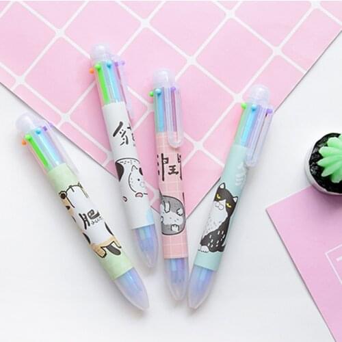 1Pcs Cartoon Cat 6 In 1 Ballpoint Pen 0.5mm Creative Novelty Multicolor Pens School Stationary Kids Gift Office Supplies
