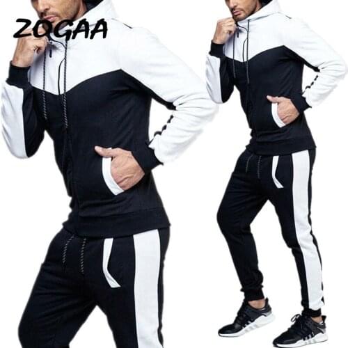 ZOGAA Mens Tracksuit Hoodies+Sweatpants 2 Piece Sports Suit Large Size Fashion Sportswear Suit Casual Tracksuit Men