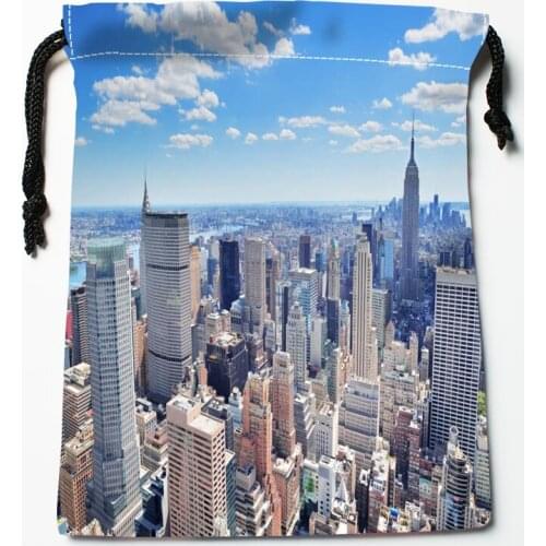 New York Drawstring Bags HD Print 18X22CM New Arrival Soft Satin Fabric Resuable Storage Clothes Bag Shoes Bags 12.2