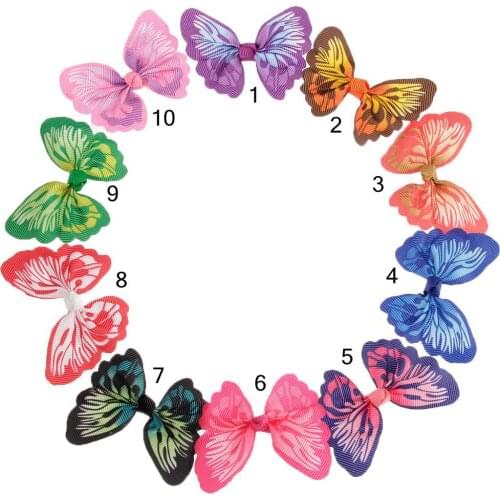 Yundfly 10pcs Fashion Printed Butterfly Ribbon Hair Bow For DIY Girls Headband Sewing Craft Gift Supply Hair Accessories