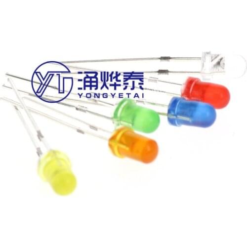 YYT 100PCS 3mm LED Diode 3 mm Assorted Kit White Green Red Blue Yellow Orange Pink Purple white Fog DIY Light Emitting Diodes