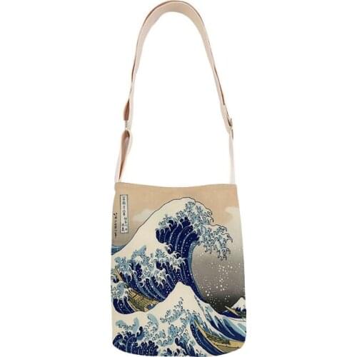 Kanagawa surf ladies shoulder bag cotton and linen handbag mini bag simple mini messenger bag casual messenger bag
