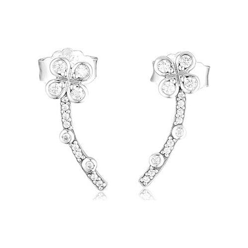 Draped Four-Petal Flowers Stud Earrings for Women Spring Clear CZ Crystal 925 Sterling Silver Earrings Women Jewelry Push-Back