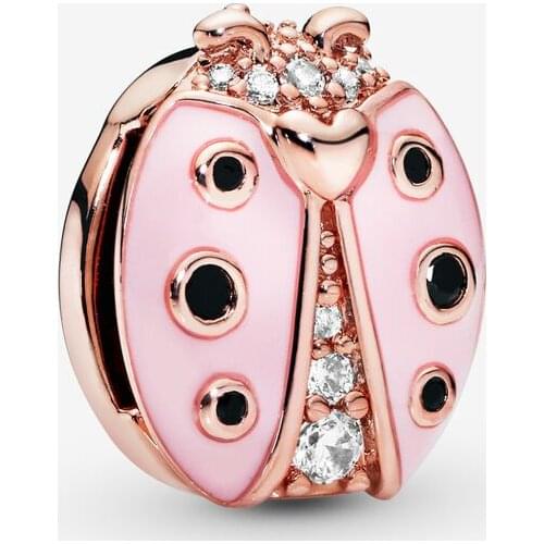 Genuine 100% 925 Sterling Silver Beads Reflexion Pink Ladybug Clip Charm fit Original Pandora Bracelets Women DIY Jewelry