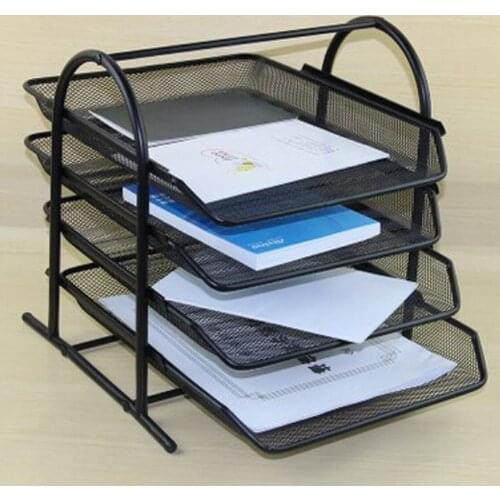 4-Tier Stackable Metal Mesh File Holder Stand Organizer Document Tray for Magazine Letter Paper Document Home Office Desk Black