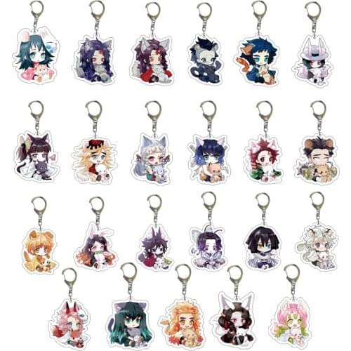 New Anime Demon Slayer Acrylic Keychain Cute Brinco Blade of Ghost Key Chain Kamado Tanjirou Cosplay Pompom Yaiba Keyring