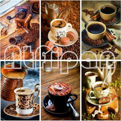 Diamond Painting Coffee Picture Of Rhinestones Diamond Embroidery Full Square Cup Cross Stitch Landscape Mosaic Kits