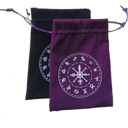 Velvet Moon Phase Tarot Oracle Cards Storage Bag Runes Constellation Witch Divination Accessories Jewelry Dice Drawstring