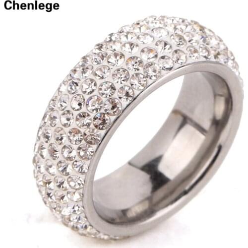 White stainless steel rings for women fashion CZ full rhinestone crystal ring statement jewelry 2017