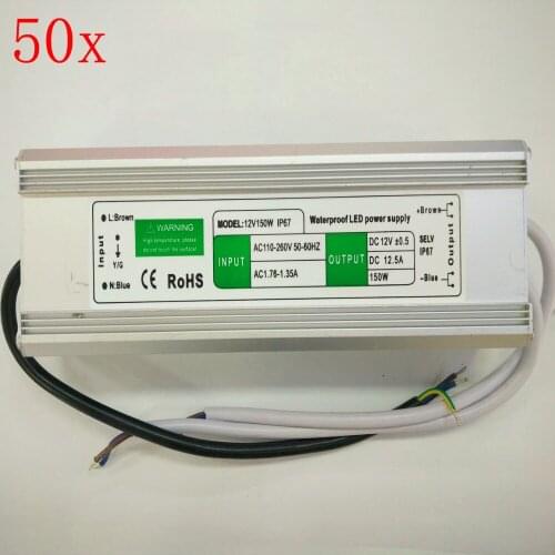 FREE DHL 50pcs/lot DC12V 150W LED power transform for DC12V LED light,Input 110V~260V P67 waterproof power supply