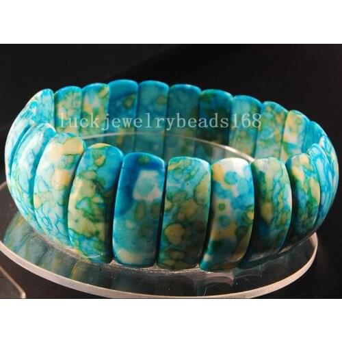 Free Shipping Fashion Jewelry 8x22mm Sky Blue Ocean Jaspe Half Moon Stretch Bracelet 7" FG6528
