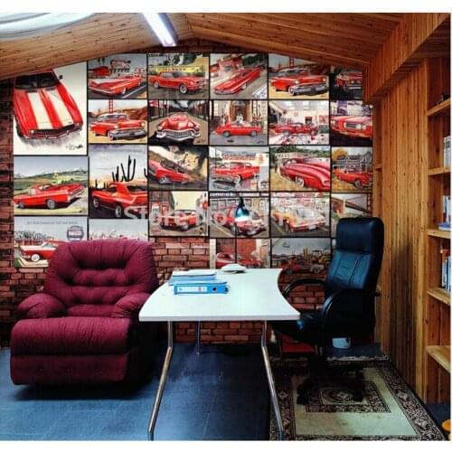 Free shipping custom 3D mural art and retro nostalgia bar KTV character Hotel wallpaper murals red car car