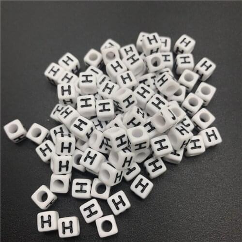 100pcs 6mm Letter H Square Alphabet Beads Acrylic Beads For Jewelry Making DIY Bracelet Necklace Accessories