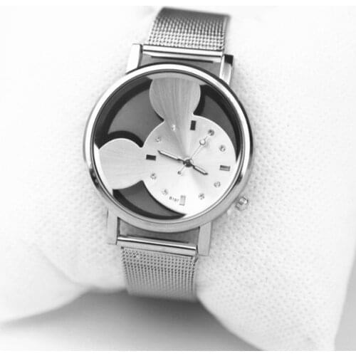Fashion Mickey Hollow Design Watch Luxury Women Watch Stainless Steel Mesh Belt Casual Quartz Watch Girl Boy Favorite Gift Reloj