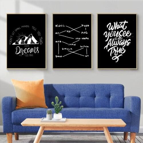 Black Version of English Letters and Sentences Nordic Picture Poster Canvas Print Painting Wall Art Living Room Home Decoration