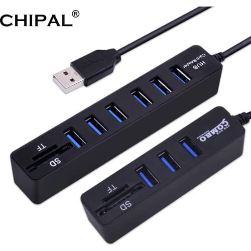 CHIPAL Mini 2 in 1 Combo 3 Port USB 2.0 HUB 6 Port USB2.0 Splitter + Card Reader Cardreader for SD TF Micro SD for PC Computer