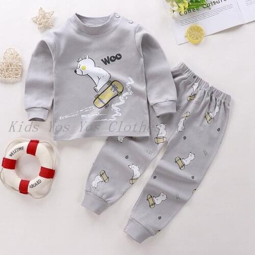 Childrens Kids Pyjamas 100%Cotton Tops Pant Autumn Winter Long Sleeve Sleepwear Nightwear Girls Boys Pajama Sets 3M 9M 18M 2T 3T