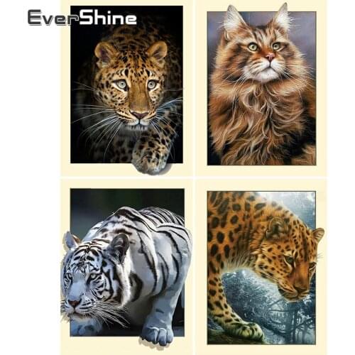 EverShine DIY Diamond Painting Leopard Diamond Embroidery Full Drill Square Animal Picture Mosaic Cat Rhinestones 5D Handicraft