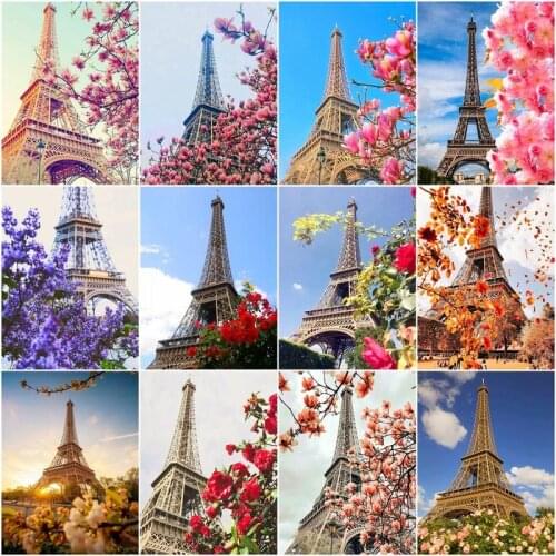 GATYZTORY Paint By Number Effiel Tower Scenery Pictures By Number Flower Drawing On Canvas HandPainted Art Gift Kit Decoration