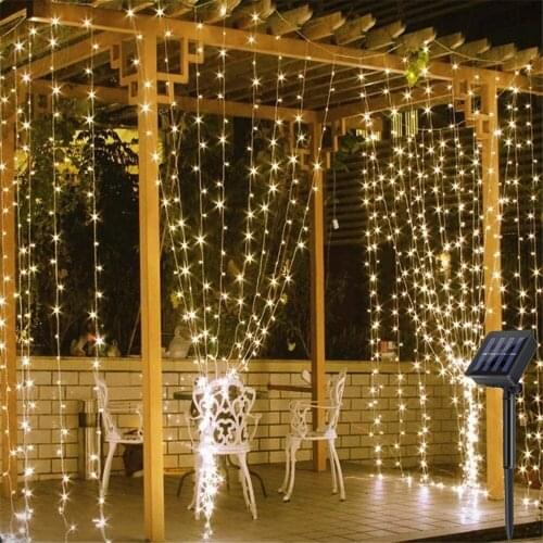 Festoon Led Light New Year Eve Decorations Solar Garland Fairy Curtain Light 3Mx3M 8Modes For Christmas Wedding Outdoor Decor