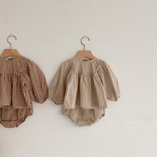 Infant and Toddler Plaid Set Baby Outing Two-piece Set baby girl clothes set baby girl fall clothes