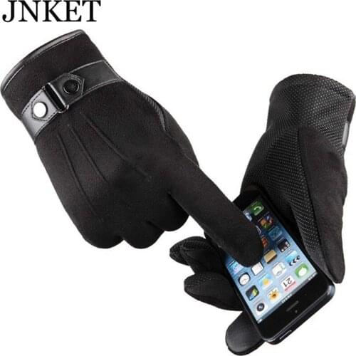 JNKET Classic Man Style Touch Screen Gloves Suede Fabric Gloves Thicker Warm Winter Cycling Driving Gloves