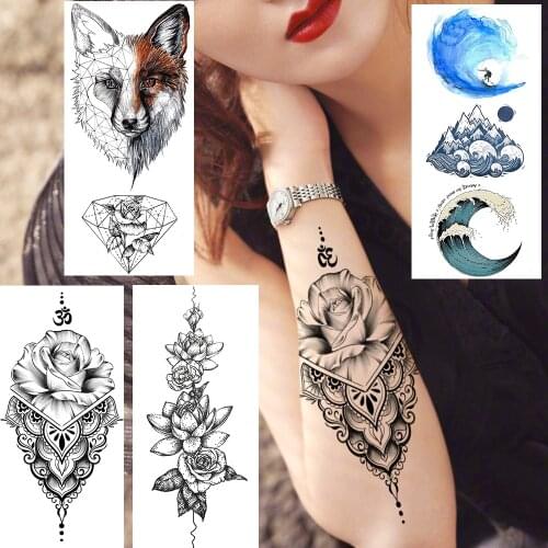Creative Flower Temporary Tattoos Fake Wolf Wave Diamond Tatoo Sticker For Women Men Body Art Tatoo Fashion Decoration For Party